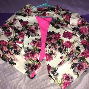 Multi color white and pink roses crop blazer